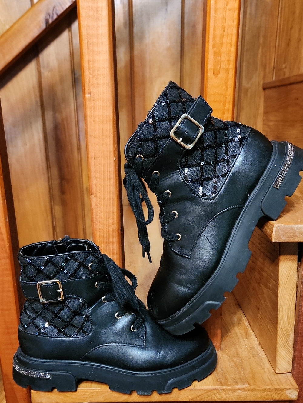 Jessica Simpson Black Quilted Sequin Combat Boots